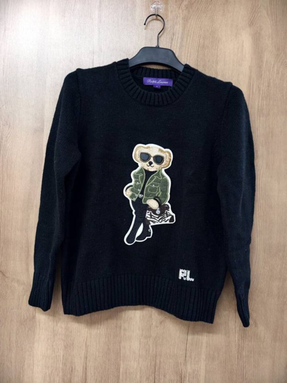 Polo Ralph Lauren Black Bear Sweater Camo Patch Embroidery Crewneck